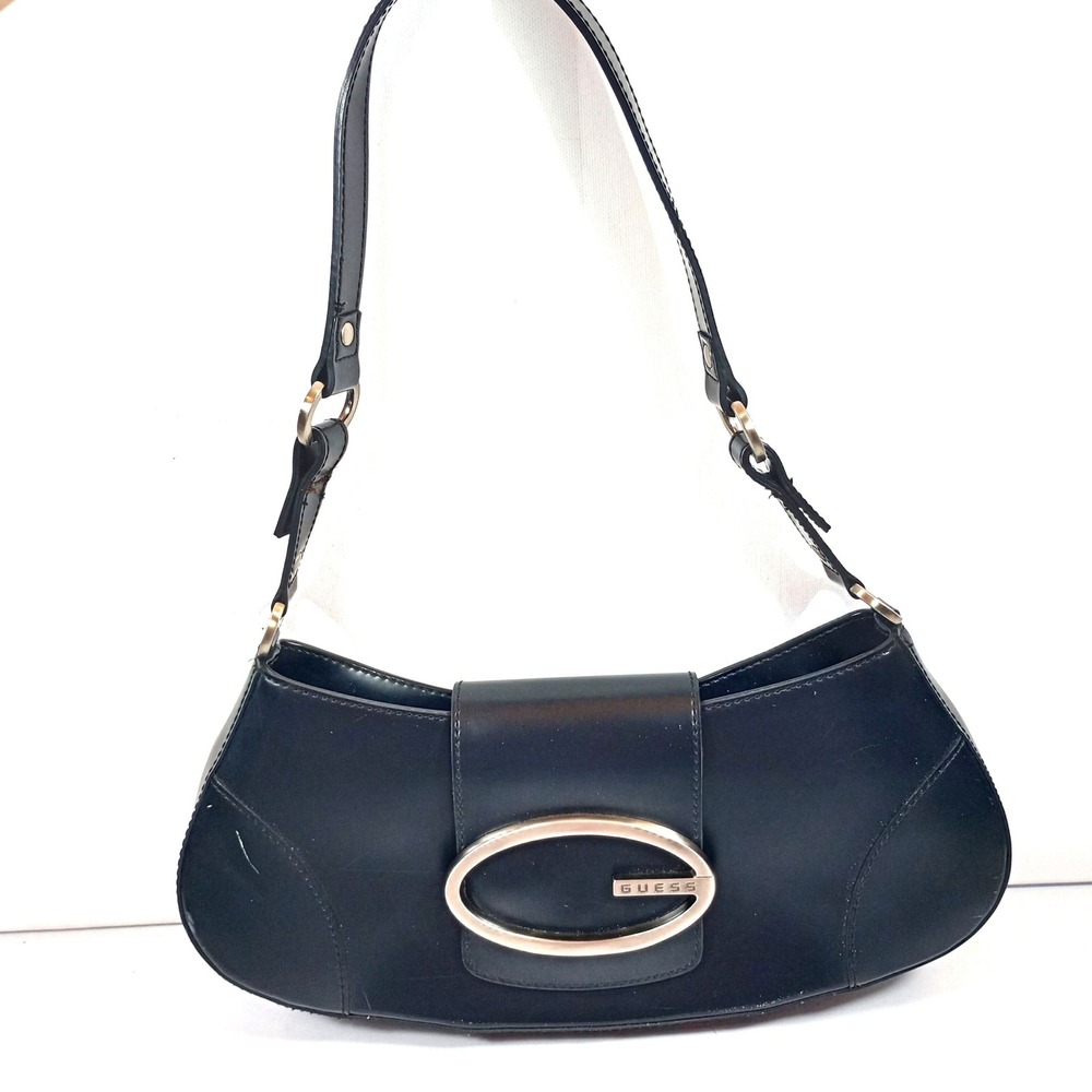 Guess Shoulder Bag Small Black Good Y2K G Logo Baguette Handbag Vintage Style